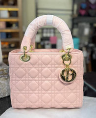 Christian Dior Lady Dior Handbag Leather Matte Pink With OG Box & Dust Bag 621 Pink