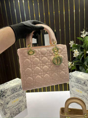 Christian Dior Lady Dior Handbag Leather Matte Pink With OG Box & Dust Bag 621 Pink