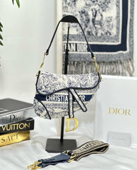 Dior Saddle Blue Toile de Jouy Embroidery With OG Box & Dust Bag (Blue Tiger 1035)