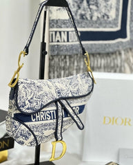 Dior Saddle Blue Toile de Jouy Embroidery With OG Box & Dust Bag (Blue Tiger 1035)