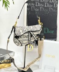 Dior Saddle Black Toile de Jouy Embroidery With OG Box & Dust Bag (Black Tiger 129)