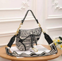 Dior Saddle Black Toile de Jouy Embroidery With OG Box & Dust Bag (Black Tiger 129)