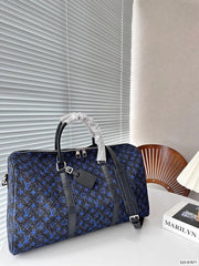 Louis Vuitton LV Keepall Bandoulire NBA Edition Premium Monogram Unisex Duffle Bag With Dust Bag & Accessories (Black Blue - 681)