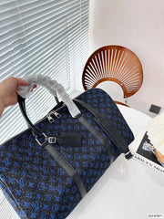 Louis Vuitton LV Keepall Bandoulire NBA Edition Premium Monogram Unisex Duffle Bag With Dust Bag & Accessories (Black Blue - 681)