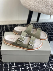 Brunello Cucinelli Suede Sandals Green Cream