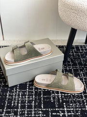 Brunello Cucinelli Suede Sandals Green Cream