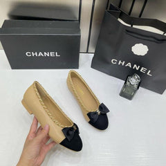 Chanel Ballet Flats Apricot Black For Women With OG Box & Carry Bag G34087