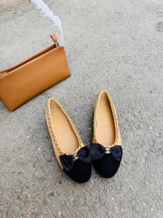 Chanel Ballet Flats Apricot Black For Women With OG Box & Carry Bag G34087