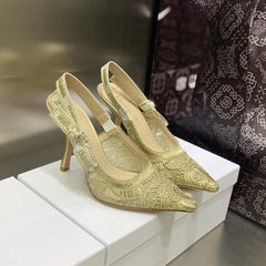 Dior Jadior Slingback Heels Pumps Gold For Her With Original Box And Carry Bag