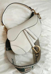 Christian Dior Saddle Bag White Leather With OG Box Dust Bag White 1806 White