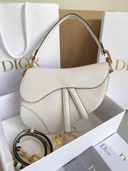 Christian Dior Saddle Bag White Leather With OG Box Dust Bag White 1806 White