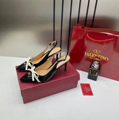 Valentino Elegant Womens Black Back Belt Leather With White Knot With OG Box & Carry Bag H-1 Black