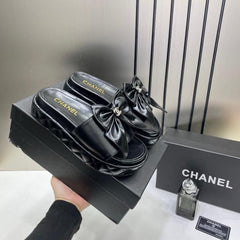 Chanel Bow Platform Slides For Women With Original Box