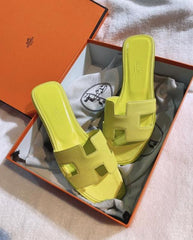 Hermes Oran Yellow Flats Sandal For Women With Original Box And Carry Bag