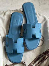 Hermes Oran Blue Flats Sandal For Women With Original Box And Carry Bag