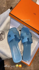 Hermes Oran Blue Flats Sandal For Women With Original Box And Carry Bag