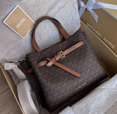 Michael Kors Emilia Coffee Brown Handbag With Dust Cover 22311 Coffee Brown