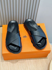 HERMES INFRA BLACK PREMIUM LEATHER SLIDE
