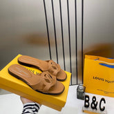 Louis Vuitton Lv Isola Brown Flat Mule For Her Wid OG Box Carry Bag Brown