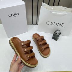 Celine Summer Brown Leather Sandals For Her With OG Box & Carry Bag Brown