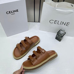 Celine Summer Brown Leather Sandals For Her With OG Box & Carry Bag Brown