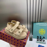 Tory Burch Kira leather Platform Sandals For Her With OG Box & Carry Bag 2020 TS Beige