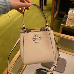 Tory Burch McGraw Small Bucket Bag With OG & Dust Cover Beige