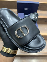 Christian DIOR LOGO PREMIUM LEATHER SLIDE