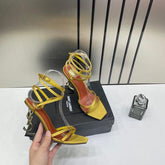 Ysl Saint Laurent Paris Opyum Satin Crepe Cuba Gold Patent Cassandra Sandals Heel With OG Box Dust Bag