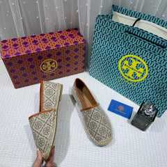Tory Burch T Monogram Platform Espadrille Logo Jacquard Khakhi With OG Box & Carry Bag 888-T5 Khakhi