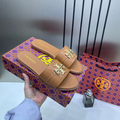 Tory Burch Eleanor Slide Flat Brown With OG Box 1892 Brown
