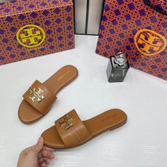 Tory Burch Eleanor Slide Flat Brown With OG Box 1892 Brown