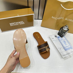Michael Kors Mandy Signature Logo Slide Sandal Brown With OG Box & Carry Bag 918-6 Brown