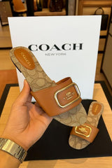 Coach Monogrammed Leather Slide Brown With OG Box Dust Cover A1892 Brown