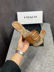 Coach Monogrammed Leather Slide Brown With OG Box Dust Cover A1892 Brown