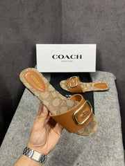 Coach Monogrammed Leather Slide Brown With OG Box Dust Cover A1892 Brown