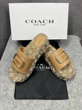 Coach Signature Pattern Apricot Platform Mules With OG Box & Dust Cover 6622-7 Apricot