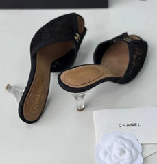 Chanel Net Black Heel Pump For Women With Original Box And Carry Bag