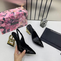 Dolce Gabbana Black DG Heels Patent leather Slingbacks With OG Box & Dust Cover