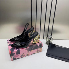 Dolce Gabbana Black DG Heels Patent leather Slingbacks With OG Box & Dust Cover