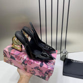Dolce Gabbana Black DG Heels Patent leather Slingbacks With OG Box & Dust Cover