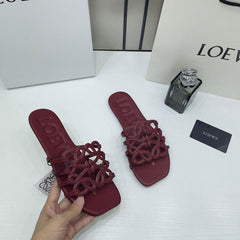 Loewe Petal Anagram Wine Red Slides For Women With Original Box And Dust Cover Wine Red 2506