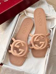 Gucci GG Interlocking Rubber Slides With Original Box Carry Bag Premium Packing