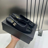 Chanel Slingbacks Black Suede Patent Black Leather Cap Toe With OG Box Dust Cover Card Blacl 17605