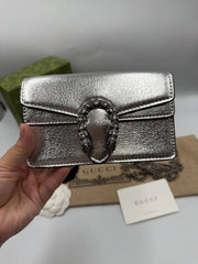 Gucci Dionysus Mini Bag In Silver Leather With OG Box Dust Cover & Carry Bag Silver 476430