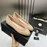 Chanel Ballerina Ballet Flats Woven Raffia With OG Box & Carry Bag Beige 808811