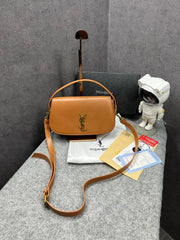 Ysl Saint Laurent Leather Shoulder Bag With OG Box & Dust Bag 3866 Brown