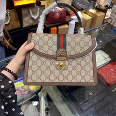 Gucci Ophidia GG Supreme Coffee Bag With Dust Cover & Carry Bag 851055 Coffee