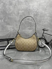 Coach Kleo Hobo In Signature Canvas With Box & Dust Bag & Sling Belt Apricot White C8470