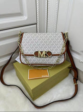 Michael Kors Parker Medium Logo Beige Brown Messenger Bag With OG Box Dust Cover & Carry Bag 100828 Beige Brown